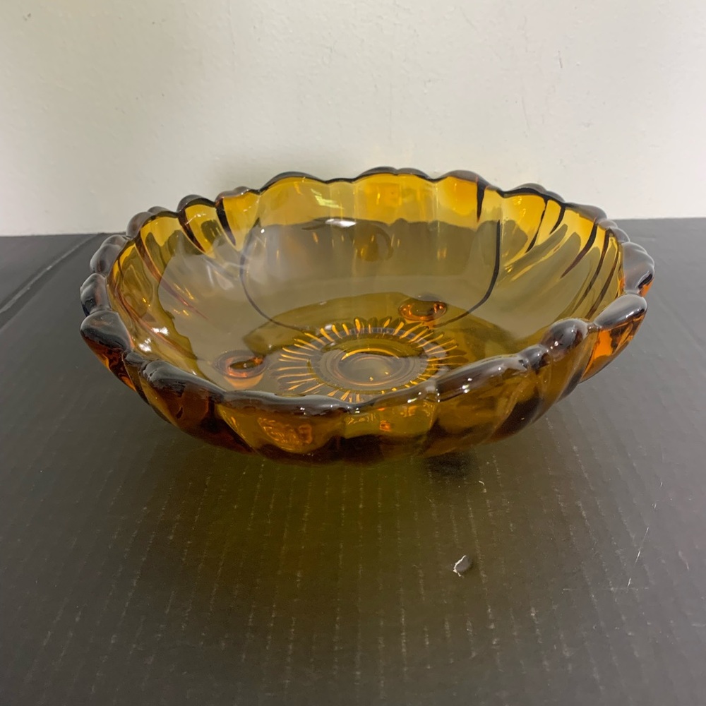 Vintage Amber Glass Decorative footed Bowl Fall